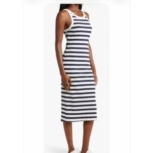 Striped Navy and White Midi Dress